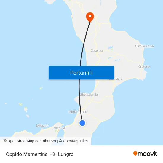 Oppido Mamertina to Lungro map