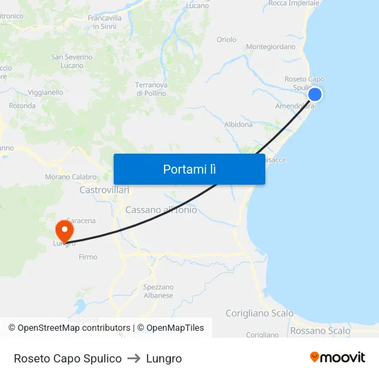 Roseto Capo Spulico to Lungro map