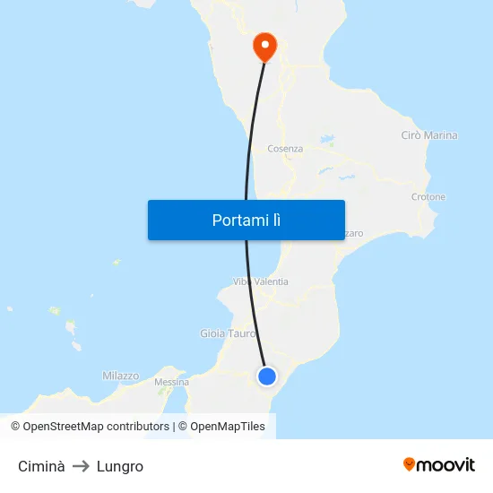 Ciminà to Lungro map