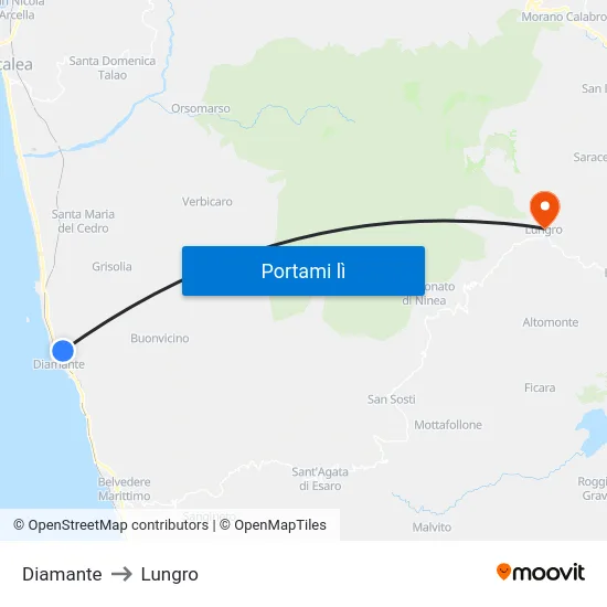 Diamante to Lungro map