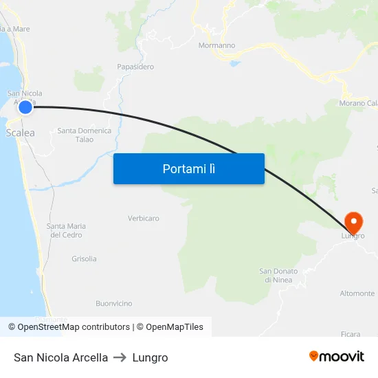 San Nicola Arcella to Lungro map