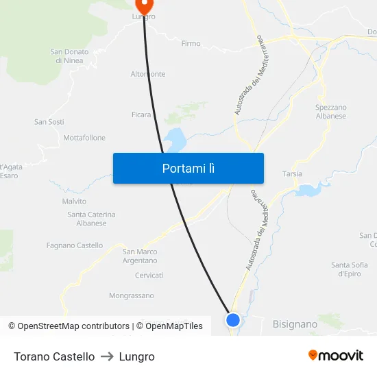 Torano Castello to Lungro map
