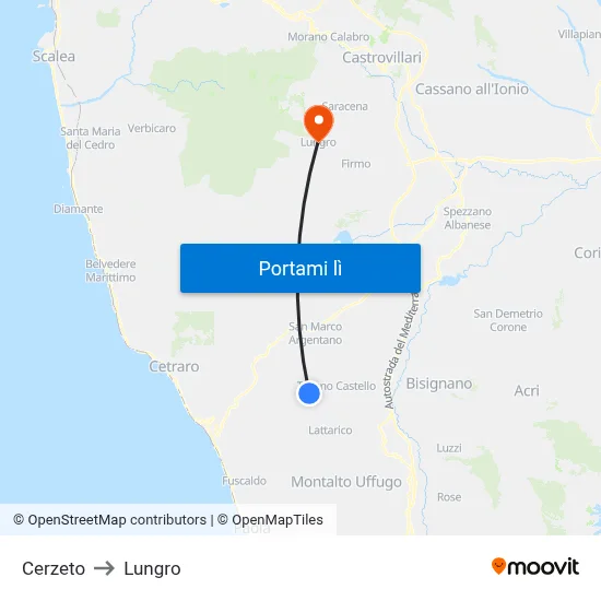 Cerzeto to Lungro map
