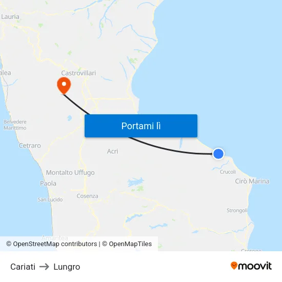 Cariati to Lungro map