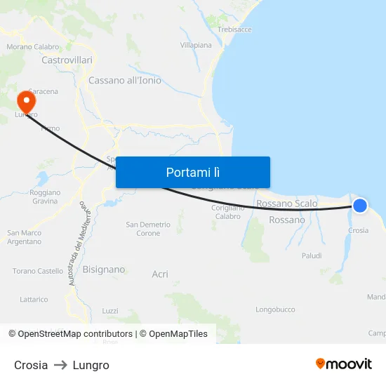 Crosia to Lungro map