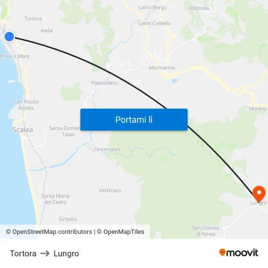 Tortora to Lungro map