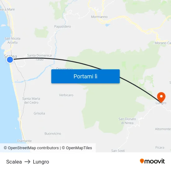 Scalea to Lungro map