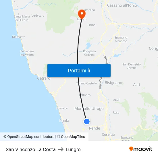 San Vincenzo La Costa to Lungro map
