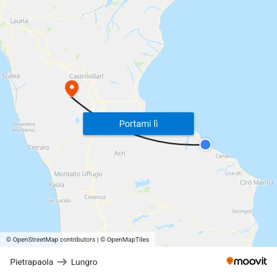 Pietrapaola to Lungro map