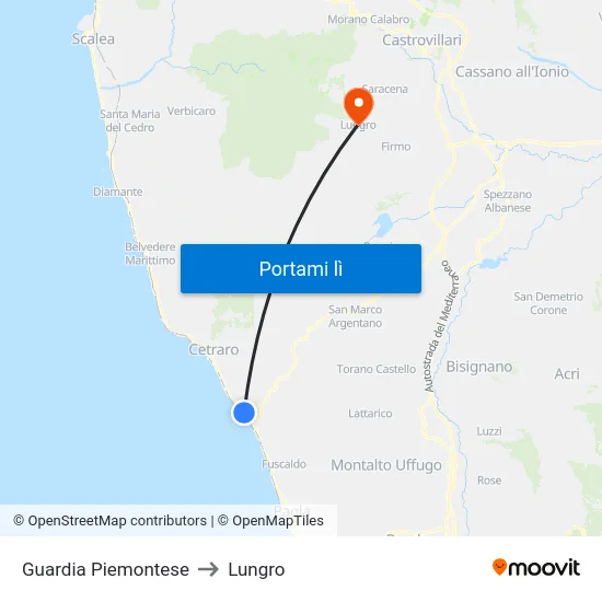 Guardia Piemontese to Lungro map