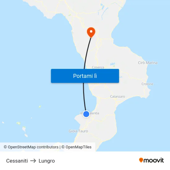 Cessaniti to Lungro map