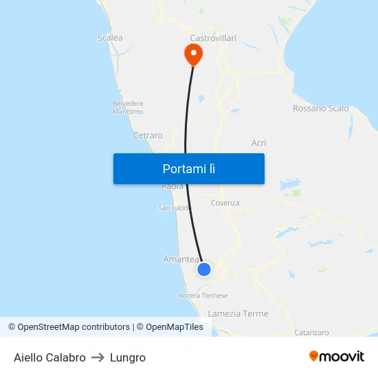 Aiello Calabro to Lungro map
