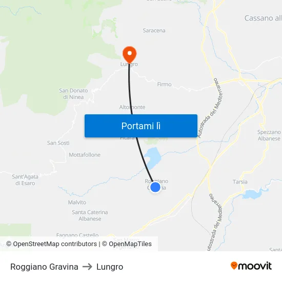 Roggiano Gravina to Lungro map