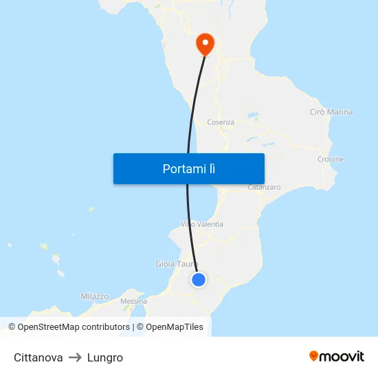 Cittanova to Lungro map
