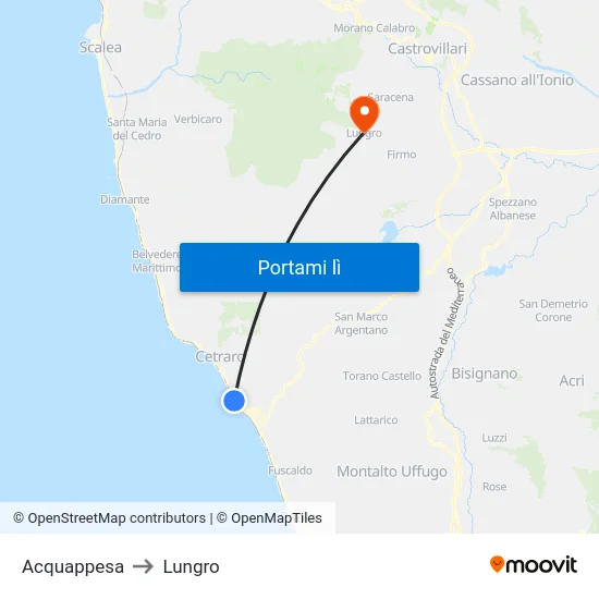 Acquappesa to Lungro map