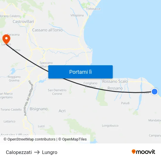 Calopezzati to Lungro map