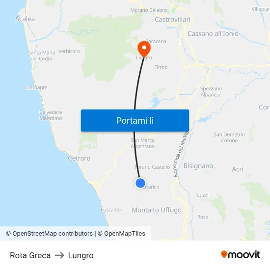 Rota Greca to Lungro map