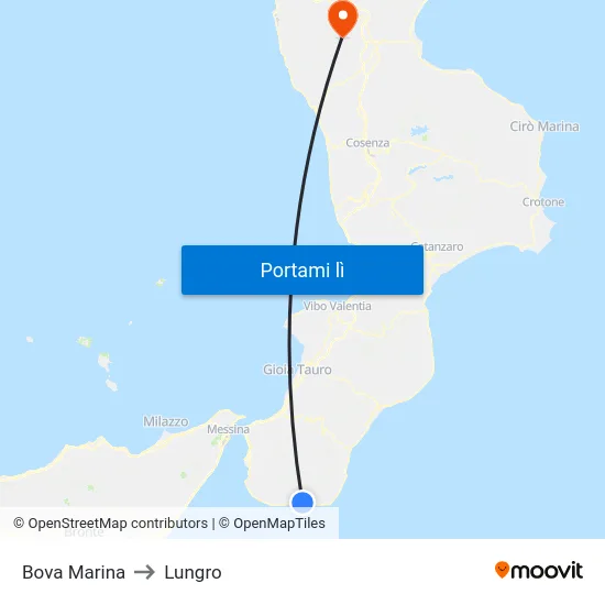Bova Marina to Lungro map