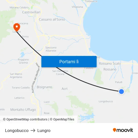 Longobucco to Lungro map