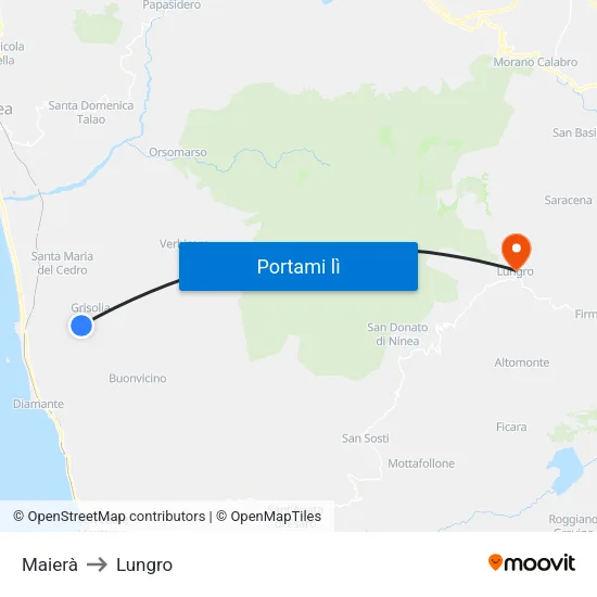 Maierà to Lungro map