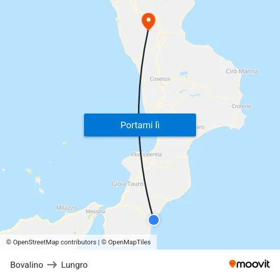 Bovalino to Lungro map