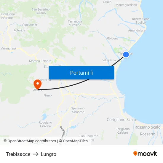 Trebisacce to Lungro map
