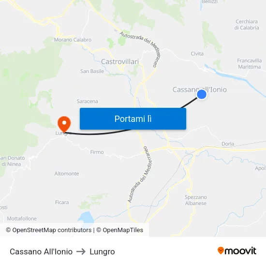 Cassano All'Ionio to Lungro map