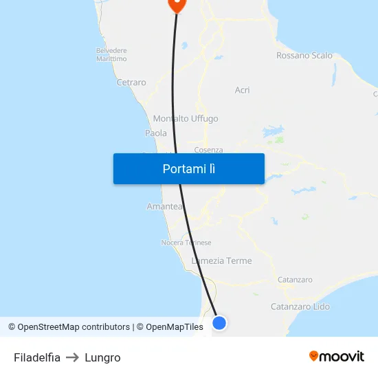 Filadelfia to Lungro map