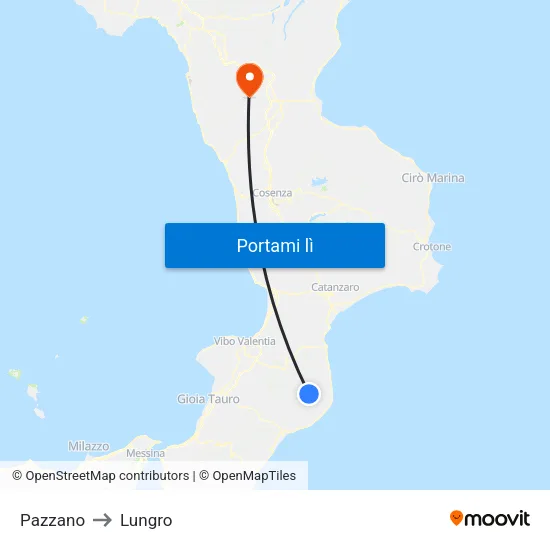 Pazzano to Lungro map