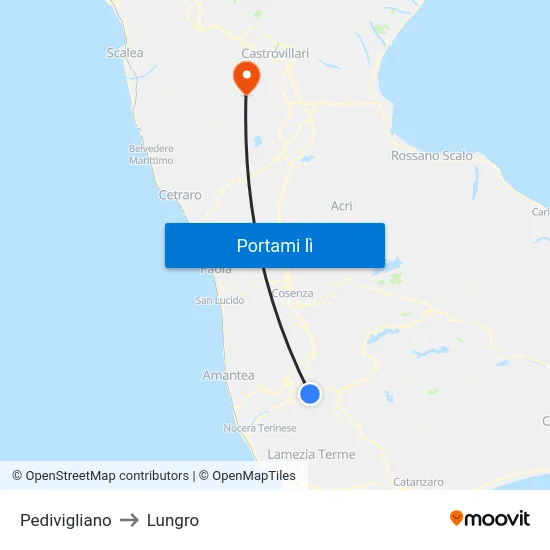 Pedivigliano to Lungro map
