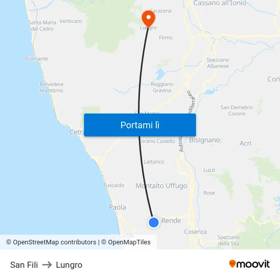 San Fili to Lungro map
