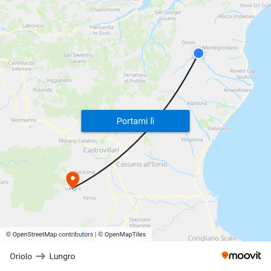 Oriolo to Lungro map