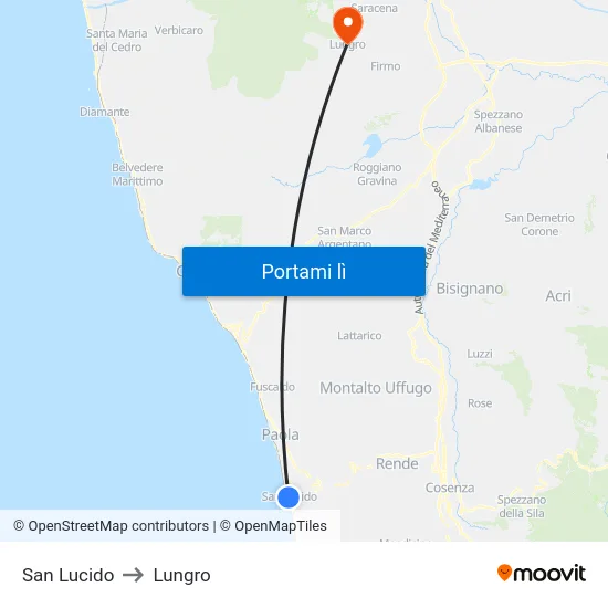 San Lucido to Lungro map