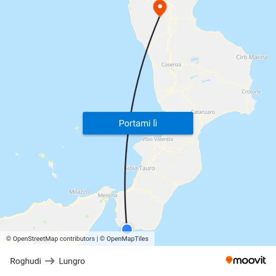 Roghudi to Lungro map