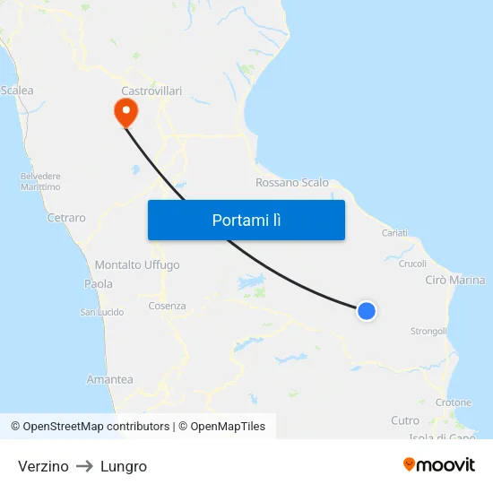 Verzino to Lungro map