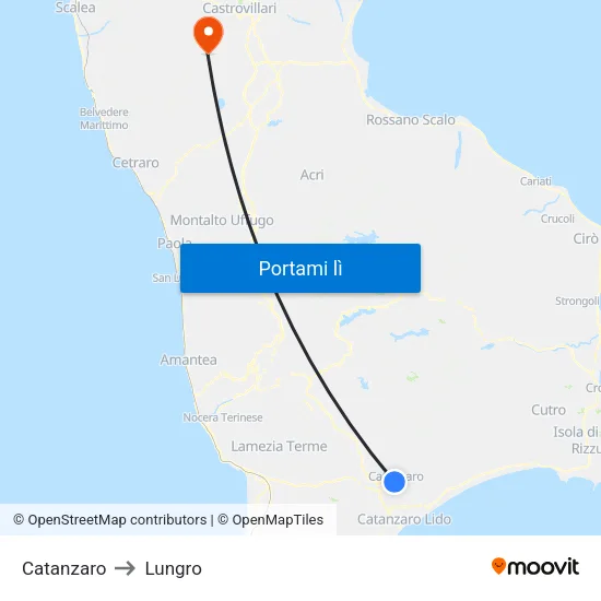 Catanzaro to Lungro map