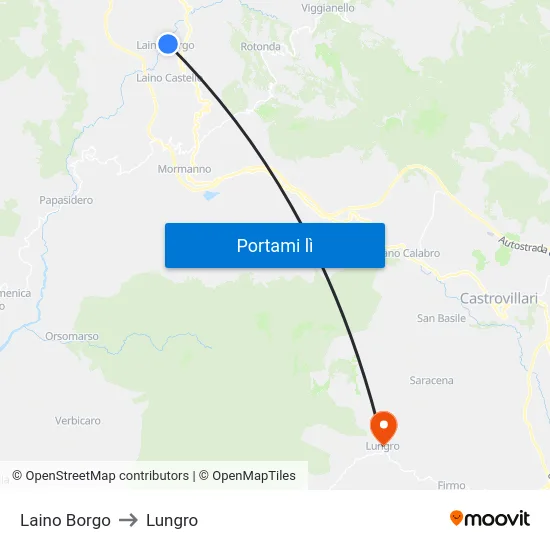 Laino Borgo to Lungro map
