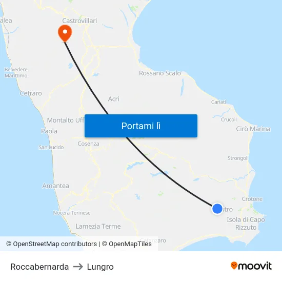 Roccabernarda to Lungro map