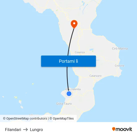 Filandari to Lungro map