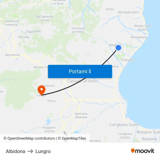 Albidona to Lungro map