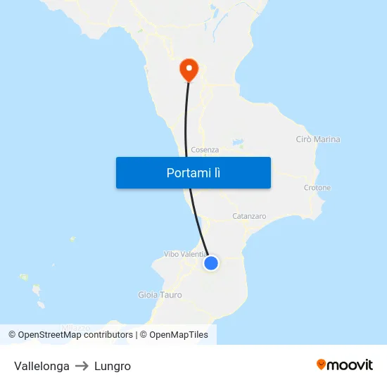 Vallelonga to Lungro map