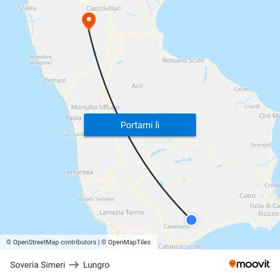 Soveria Simeri to Lungro map