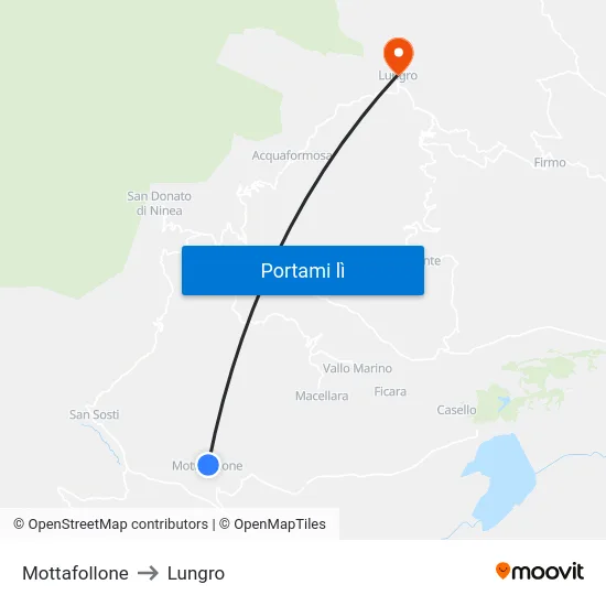 Mottafollone to Lungro map