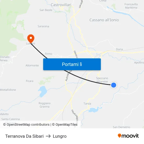 Terranova Da Sibari to Lungro map
