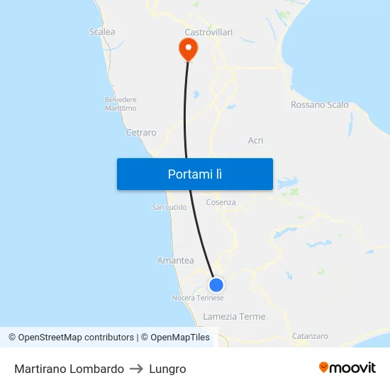 Martirano Lombardo to Lungro map