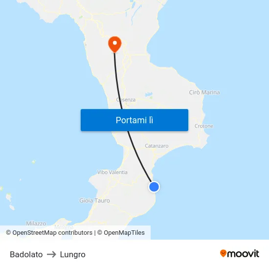 Badolato to Lungro map