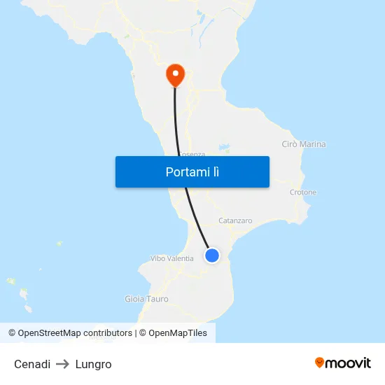 Cenadi to Lungro map