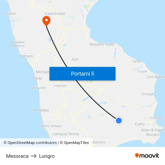 Mesoraca to Lungro map