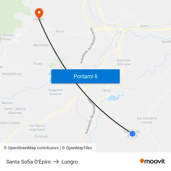 Santa Sofia D'Epiro to Lungro map