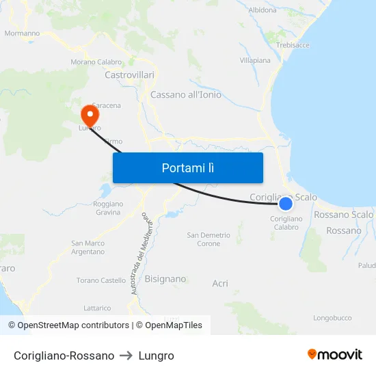 Corigliano-Rossano to Lungro map